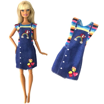 1 Nustatyti Vasaros Mados Medvilnės Suknelė Plonas Marškinėliai Suknelė Gimtadienio Barbie Lėlės Dovana Priedai 282B