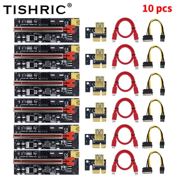 10VNT TISHRIC Naujausias 6 LED Šviesos PCIE Riser 009s Plius Kasybos Super Versija PCI Express Pratęsimo PCIE X16 Riser Card Kasybos