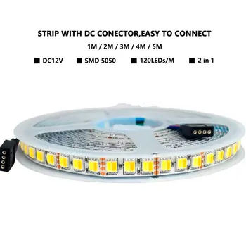 12V/24V 5050 SMD 2 in 1 BMT(šiltai balta + cool white) LED lanksti juosta;120LEDs/m;BALTA, polichlorintų bifenilų (PCB); IP20/IP65/IP67