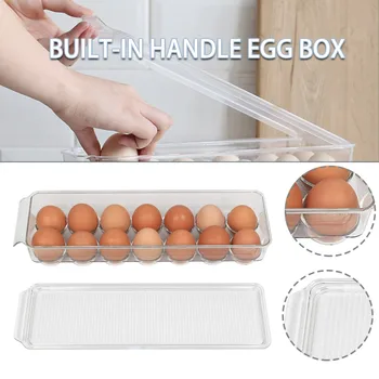 14 Tinklelis Kiaušinių Konteinerių Plastiko Skaidrus Kiaušinių Laikiklis Su Dangteliu Rankena Šaldytuve Kiaušinių Laikymo Dėklas Namų Virtuvėje Saugojimo Priemonė