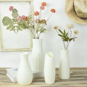 1pc Šiaurės Stiliaus Vazos, Papuošalai Darbalaukio Paprasta Balta Plastikinė Vaza Šviežių Gėlių Vazonas Saugojimo Butelis Namų Kambarį Apdaila