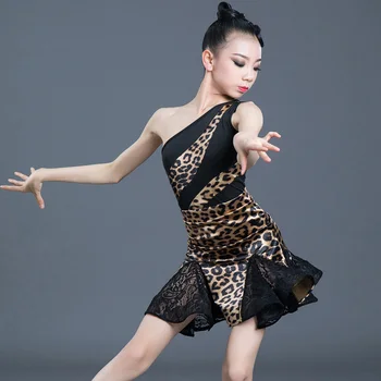 1pcs/daug vaikų seksualus vieną petį leopard lotynų suknelė mergina veiklos chacha šokių dresss
