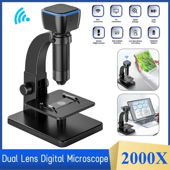 2000X WiFi, Dual Lens Skaitmeninis Mikroskopas, 5.0 M Pixel HD Didinamojo Stiklo Elektroninių Suvirinimo didinamasis stiklas su LED Žibintai 11