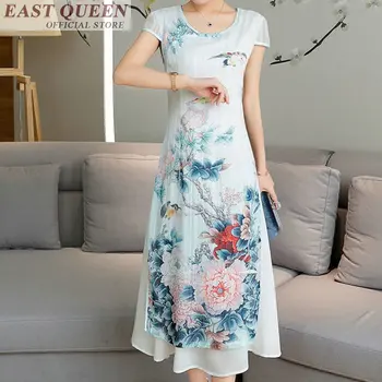 2018 m. vasaros moterų nėrinių suknelė bodycon suknelė aodai tradicinės kinų apranga gėlių spausdinti elegancija ao dai cheongsam FF357 A