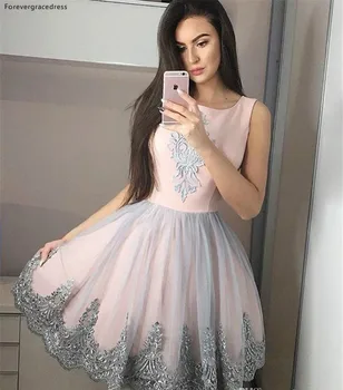2019 Blush Pink Pilka Homecoming Suknelė Linijos Appliques Jauniai Saldus 15 Baigimo Kokteilis Suknelės, Plius Dydis Užsakymą