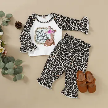 2020 Naujagimiui Bamblys Kūdikių Mergaičių Leopard Komplektus Drabužių Pynimas Ilgai sleeveT-marškinėliai Topai Kelnes 2VNT (1-5T