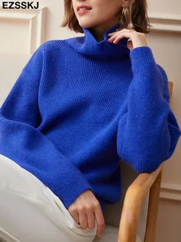 2021 Moterų Megztinis Rudenį, Žiemą Šilta Roláky Atsitiktinis Palaidų Negabaritinių Lady Megztiniai Megzti Megztinis Viršuje Traukti Femme
