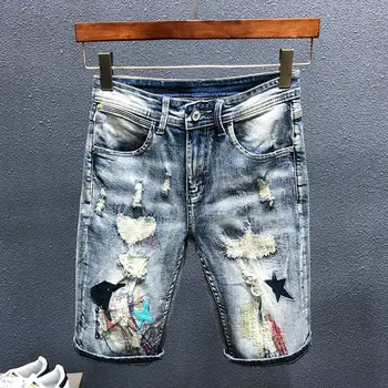 2022 m. vasarą aukštos kokybės plautą retro mados prekės ženklo kankina siuvinėjimo slim džinsinio šortai vyriški madinga vyrams šortai, džinsai