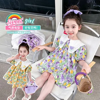 2023 Naują Atvykimo Mergaičių Suknelė su Tulpių Spausdinti Modelio Saldus Mergina Stilius