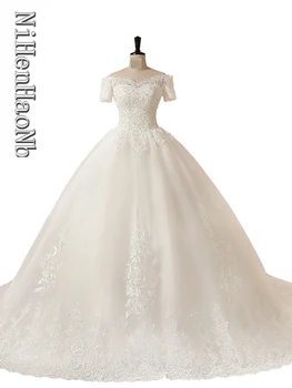 2023 Nuo Peties V Kaklo Vestuvių Suknelė Gražus Nėrinių Appliques-Line Išsiuvinėti Balto Vestuvių Suknelės