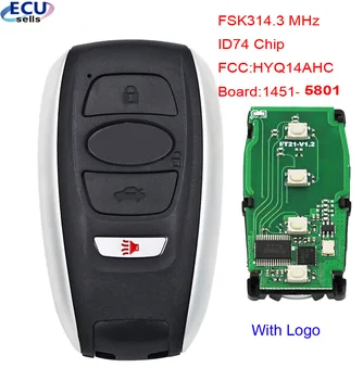 3+1 Mygtuką FSK314.3 MHz Smart Keyless Smart Nuotolinio Klavišą ID74 MIKROSCHEMĄ Subaru FCCID: HYQ14AHC Valdyba: 1451-5801 TOY12 Peilis