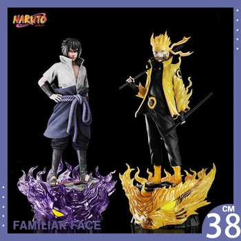 38cm Naruto Anime Pav Uchiha Sasuke Naruto Uzumaki GK Statulėlės PVC Statula Modelio Duomenys Stalas Surinkimo Ornamentu Žaislai, Dovanos