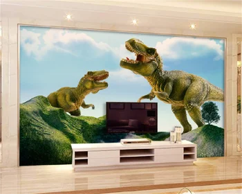 3d trimatis dinozaurų gyvūnų tyrannosaurus mėlyną dangų ir baltus debesis dekoracijos kambarį sofa-lova, TV foną, sienos freskos