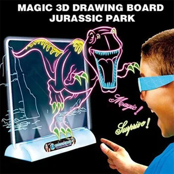 3D Šviesą Piešimo Lenta Dinozaurų Žaislai LCD anksti Švietimo Tapybos Trinamos Doodle Magija Švytėti Mygtukai su 3D Akiniais Vaikų Dovanų
