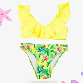 4-8Y Vaikų/paauglių Mergaičių Bikini maudymosi kostiumėlį Nustatyti Pynimas Flounce Gėlių 2022 Naujas Dviejų vienetų Bikini, maudymosi Kostiumėliai, Paplūdimio Maudymosi Kostiumai