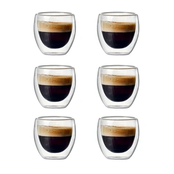 6 Komplektai, 80Ml Dvigubo Sluoksnio Tuščiaviduriai Stiklo Kavos Puodelį, Nustato Geriamojo Arbata, Kava Geriamojo Puodeliai