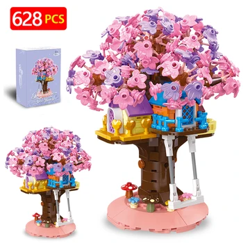 628PCS Sakura Gėlės Tree House Modelio Blokai Namų Apdailos Plytų Surinkti Žaislai Vaikams, Merginos Kalėdų Dovanos