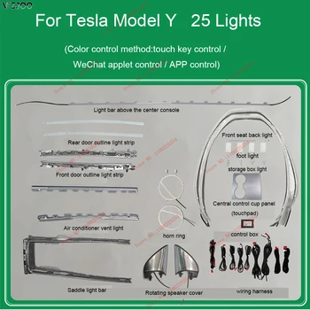 64 Spalvų Automobilio Vidaus Aplinkos Šviesos Tesla Model Y 2021 Durų Garsiakalbis Papuošti Neoninės Lempos Touch Control Center Ramstis ragų cov