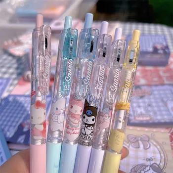 6pcs Kawaii Sanrio Raštinės reikmenys Anime Hello Kitty Kuromi Mymelody Studentų Office Paspauskite Juoda Gelio Rašiklis, Vandens Rašiklis Anime Žaislai