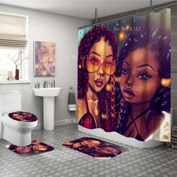 Afrikos Amerikos Moterų, Vonios Kambarys Black Girl Magic Dušo Užuolaidos Su Wc Trinkelėmis Vonios Kilimėlis