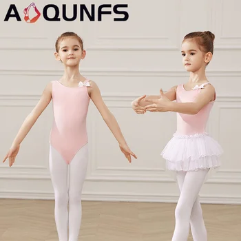 AOQUNFS Baleto Leotard Mergaičių Gimnastikos Šokių Drabužiai Camisole Su Balta Suknelė Baleto Apranga Vaikams Triko Ballerina Mokymo
