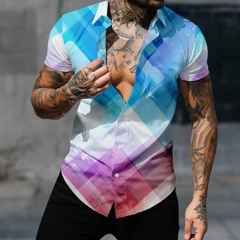 Atsitiktinis Havajų Marškinėliai Trumpomis Rankovėmis Marškiniai Vyrams Sportiškas Stilius Meno Harajuku Y2k Mados Gotikos Streetwear Jaukus Drabužių