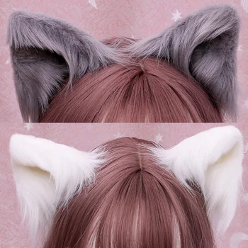 Aukštos kokybės cosplay plaukų lankelį ranka žvėris ausies modeliavimo kačių ausų šuns pliušinis gyvūnų šunų ausų mielas pora įrašą vilkas ausies, galvos apdangalas