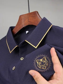 Aukštos kokybės mados tigro galva blizgučiai siuvinėti marškinėliai trumpas rankovėmis vyriški 2023summer prabanga ledo akių orui polo marškinėliai