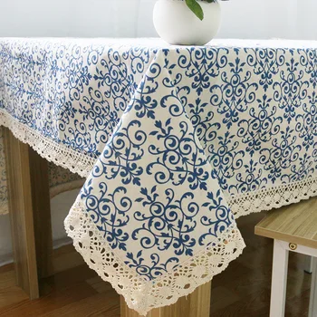 Aukštos kokybės nėrinių krašto staltiesė dekoratyvinis staltiesių skalbiniai, stalo padengti namų dekoro retro mėlynos staltiesės, gėlių