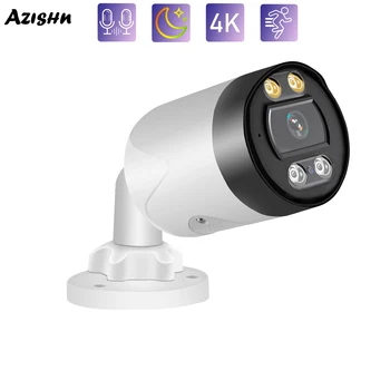 AZISHN 8MP 4K IP Kulka Kamera su POE H. 265 Video AI Aptikimo Dviejų krypčių Garso Lauko Vandeniui Saugumo Apsauga, VAIZDO Kameros