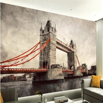 beibehang Didelis custom freskos London Tower Bridge retro Europos kraštovaizdžio architektūros fone, sienos tapetai liuminescencinių