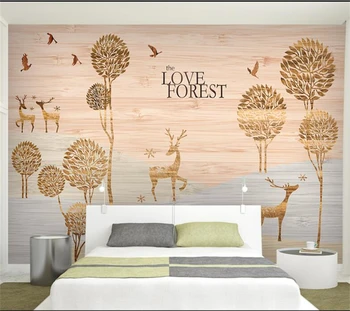 beibehang Individualų didelės freskos 3d tapetai Šiaurės elnių medienos tekstūros fone, TV svetainė, miegamasis foną