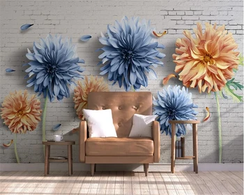 beibehang Mados sienos popieriaus paprasta 3D chrizantemų baltų plytų sienos nostalgiškas gėlės ir gėlių, TV foną, 3d tapetai