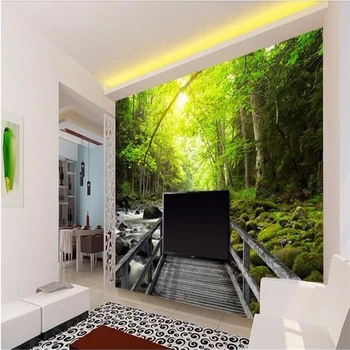 beibehang papel de parede 3d didelės freskos wallpaper HD Gražus medinis tiltas creek miškų kraštovaizdžio fone foto tapetų