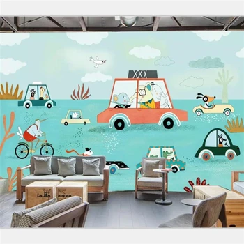 beibehang Tapetai didelis custom high-end ranka-dažytos mielas aplinkosaugos, gyvūnų, animacinių filmų automobilio fono sienos papel de parede