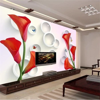 beibehang Užsakymą tapetai 3d freskos ratas calla drugelis TV foną, namo sienos ir daug paprasta 3D lange calla lily tapetai