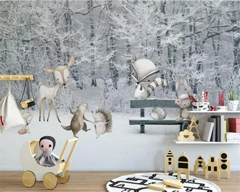 beibehang Užsakymą tapetai 3d piešiniai vaikų kambaryje žiemos sniego arenoje animacinių filmų gyvūnų pasaulio fono sienos freskos 3d tapetai