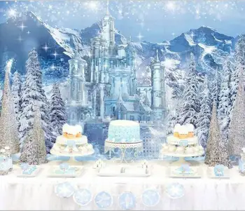 besiūliai pilis pušies medžio sniego kalnų ledo gimtadienio fotografijos fonas kokybės foto fone