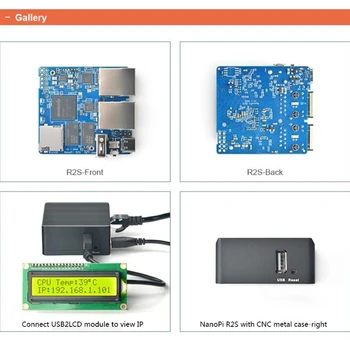 D5QC NanoPi R2S Atviro kodo Mini Maršrutizatorius su Dual Ethernet Prievadai, 1 GB RK3328 Smart Home Gateway Pluoštas Metalo Atveju
