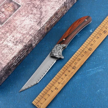 Damaske kišenėje sulankstomas peilis rankų darbo VG10 raudonmedžio medžio rankena savigynos virtuvinis peilis medžioklės kempingas