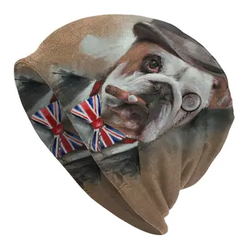 Didžiosios Britanijos Šunų Anglų Buldogas Skullies Beanies Kepurės Vyrai Moterys Unisex Hip-Hop Žiemą Šiltas Megzti Skrybėlę Suaugusiųjų Variklio Dangčio Skrybėlės