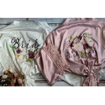 Dusty rose nuotakos šalis Gėlių skraiste pritaikyti Nėrinių, šilko nuotaka Peignoir bridesmaid pižamą birthddy dovana vestuvių naudai Chalatas