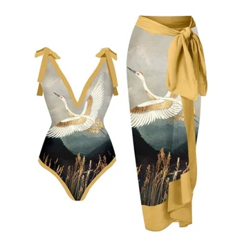 Dviejų dalių maudymosi kostiumėlis Rinkiniai Moterims Vasaros Spausdinti Bikini + Ilgas Sijonas 2vnt Rinkiniai Korėja Naujo Stiliaus Mados maudymosi Kostiumėliai, Bikini Paplūdimys maudymosi kostiumėlį