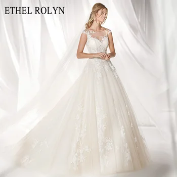 ETHEL ROLYN Senovinių Vestuvių Suknelė iki 2022 m. nuo Peties Šampano Nėrinių Appliques Tiulio-Line Vestuvių Suknelės Vestido De Noiva