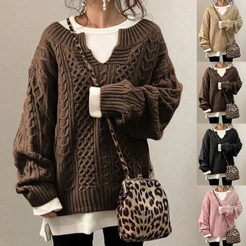 Europos ir Amerikos populiarus naujas megztinis mezgimo kepti tešloje twist modelio megztinis atsitiktinis trikotažas džemperis moterims outwear