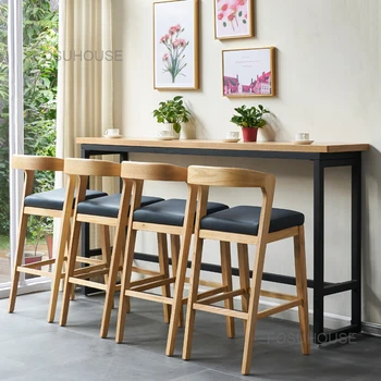 Europos Medžio masyvo Baro Kėdės Namų Virtuvės Baldai Paprasta Šiuolaikinės Dizaineris Aukštos Baro Kėdės Medienos Aukštos Koja Baro Kėdės MC