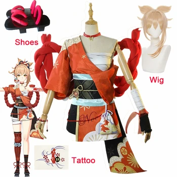Genshin Poveikio Naganohara Yoimiya Cosplay Kostiumų Perukas Anime Žaidimas Genshin Cosplay Kimono Suknelė Moterims