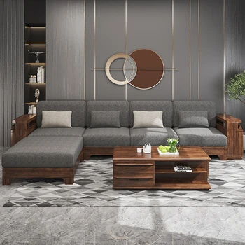 Graikinių riešutų kambarį šiuolaikinės paprasta medžio masyvo odos sofos derinys naujas Kinijos baldų komplektas