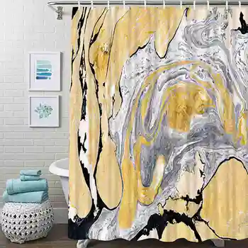 Gražus Gamtos Marmuro Tekstūros Prabangus Vonios Kambario Dušo Užuolaidose Frabic Vandeniui Poliesterio Vonios Užuolaida Su 12 Kabliukų