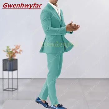 Gwenhwyfar pritaikytus Turkis Smokingas Vestuvių Kostiumą Vyrų Slim Fit Verslo Oficialią Šalies Kostiumas Vyras Prom dvieiliai Švarkas